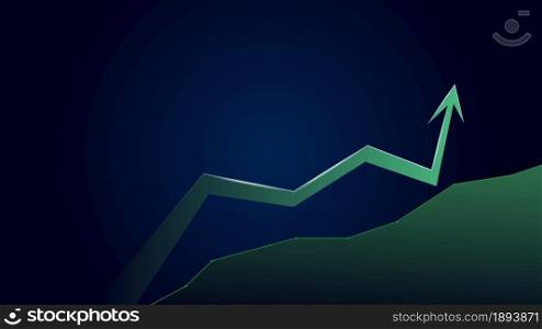 Green arrow of upward trend with copy space on blue background. Economy is growing. Vector illustration.