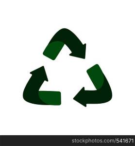 Green arrows recycle eco symbol. Green color. Recycled sign. Cycle recycled icon. Recycled materials symbol. Flat vector design illustration isolated on white background. Green arrows recycle eco symbol. Green color. Recycled sign. Cycle recycled icon.