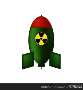 Green Atomic Bomb with Radiation Sign Isolated on White Background. Nuclear Rocket.. Atomic Bomb with Radiation Sign. Nuclear Rocket.