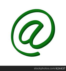 Green att sign cartoon icon on a white background. Green at sign cartoon icon