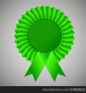 Green award ribbon rosette on gray background, vector illustration