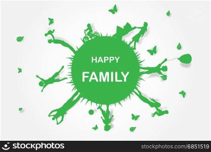 Green background happy family having fun playing in the field,circle,Environment,earth,world