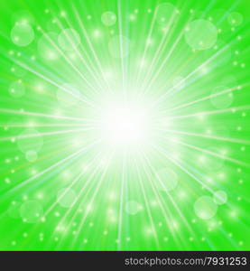 Green Background. Sun Burst on Green Background. Ray Background with Stars.. Green Background