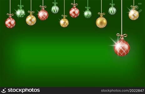 Green background template with hanging christmas ball