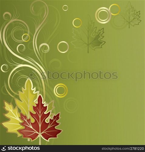 Green background with abstract green and brown leaves