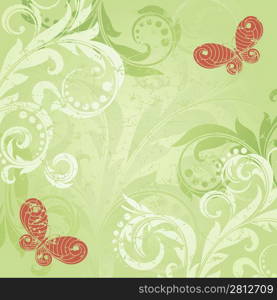 Green background with elegance plant with swirls