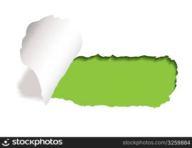 green background with paper tear and curl of torn edge