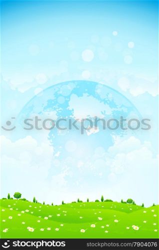 Green Background with Planet in the Sky