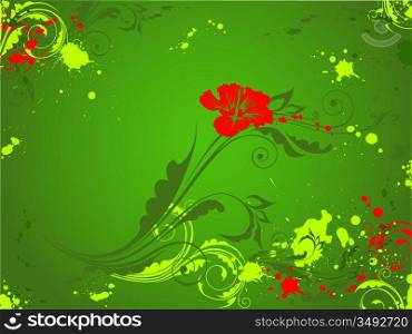 green background with red flower with grunge effect