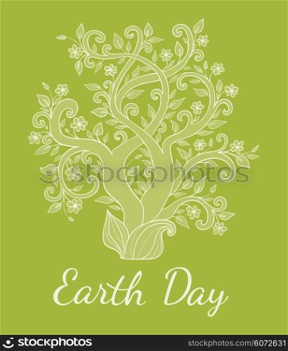 Green background with tree for Earth Day. Vector illustration.