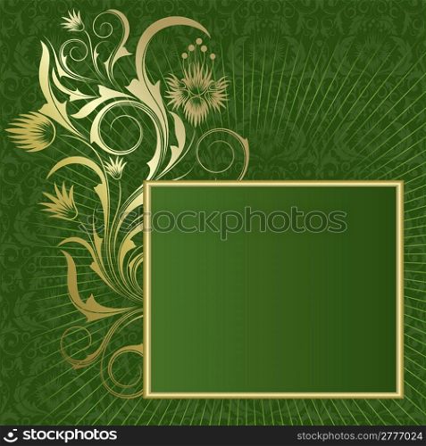 Green background with white frame from abstract branch and leaves