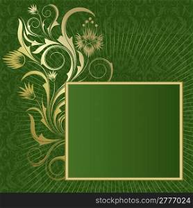 Green background with white frame from abstract branch and leaves