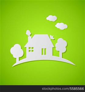 Green background with white paper house