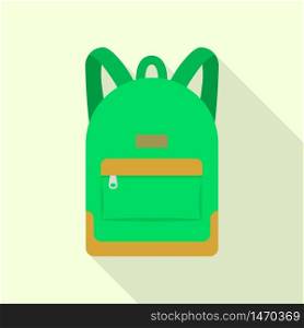 Green backpack icon. Flat illustration of green backpack vector icon for web design. Green backpack icon, flat style