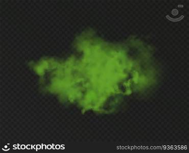 Green bad smell. Stink cloud of stench gases, smoke or farting. Vector realistic chemical toxic vapour, breath or sweat odor isolated on transparent background. Green stink cloud of bad smell