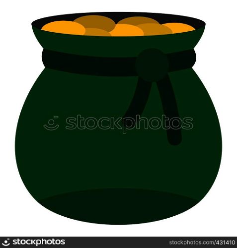 Green bag full of gold coins icon flat isolated on white background vector illustration. Green bag full of gold coins icon isolated