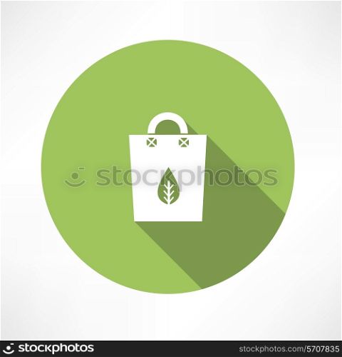 Green bag with paper leaf Flat modern style vector illustration