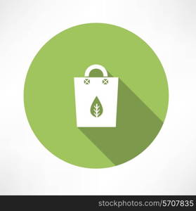 Green bag with paper leaf Flat modern style vector illustration