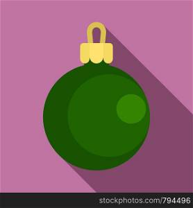 Green ball xmas toy icon. Flat illustration of green ball xmas toy vector icon for web design. Green ball xmas toy icon, flat style