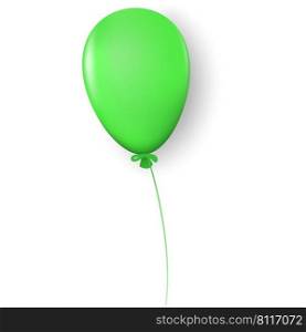 Green balloon with highlights and shadow on rope isolated on white background. Vector illustration.. Green balloon with highlights and shadow on rope isolated on white background.