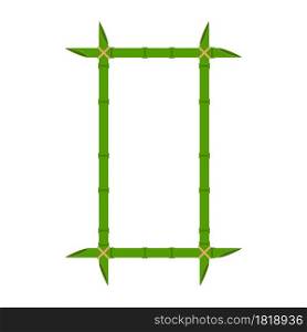 Green bamboo frame vector wood design illustration nature isolated white. Empty border bamboo frame template stick with rope stem. Space decoration element for text panel tropical border wood