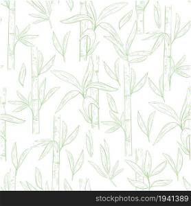 Green bamboo seamless pattern on a white background. Bamboo grass, hand sketch. Botanical natural template for fabric, wallpaper and packaging, vector illustration.. Green bamboo seamless pattern on a white background.
