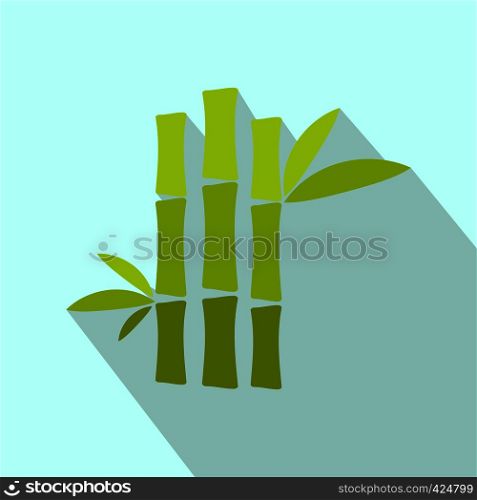 Green bamboo stem flat icon on a light blue background. Green bamboo stem flat icon