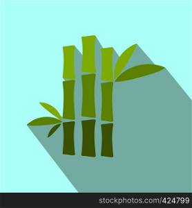 Green bamboo stem flat icon on a light blue background. Green bamboo stem flat icon