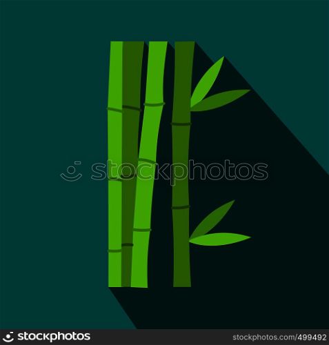 Green bamboo stems icon in flat style on a blue background. Green bamboo stems icon, flat style