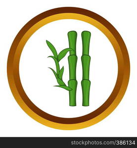 Green bamboo stems vector icon in golden circle, cartoon style isolated on white background. Green bamboo stems vector icon