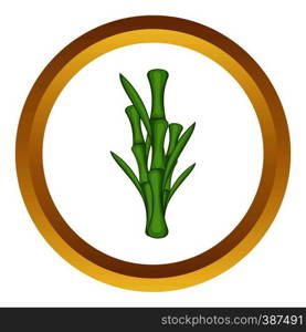 Green bamboo stems vector icon in golden circle, cartoon style isolated on white background. Green bamboo stems vector icon