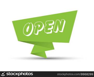 Green banner with the word OPEN. Simple stock vector illustration