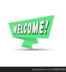Green banner with the word WELCOME. Simple stock vector illustration