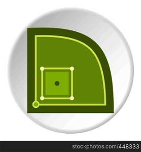 Green baseball field icon in flat circle isolated vector illustration for web. Green baseball field icon circle