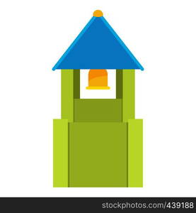 Green bell tower with blue bell roof icon. Cartoon illustration of green bell tower with blue bell roof vector icon for web. Green bell tower with blue bell roof icon