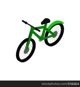 Green bicycle icon in isometric 3d style on a white background. Green bicycle icon, isometric 3d style