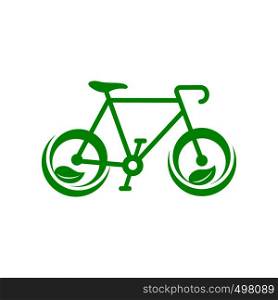 Green bicycle with leaves icon in simple style on a white background. Green bicycle with leaves icon, simple style