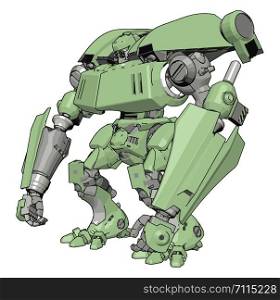 Green big robot, illustration, vector on white background.