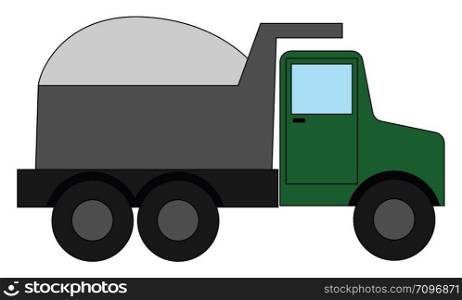 Green big truck, illustration, vector on white background.