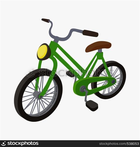 Green bike icon in cartoon style on a white background. Green bike icon, cartoon style