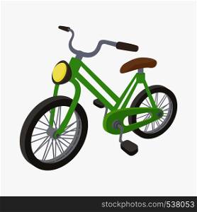 Green bike icon in cartoon style on a white background. Green bike icon, cartoon style