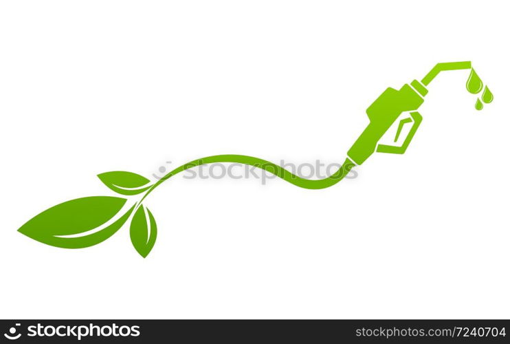 Green bio fuel concept with fueling nozzle leaf and drop natural energy concept vector illustration