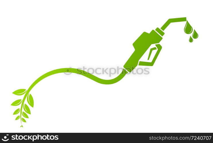 Green bio fuel concept with fueling nozzle leaf and drop natural energy concept vector illustration