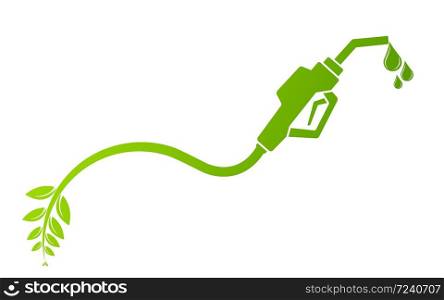 Green bio fuel concept with fueling nozzle leaf and drop natural energy concept vector illustration