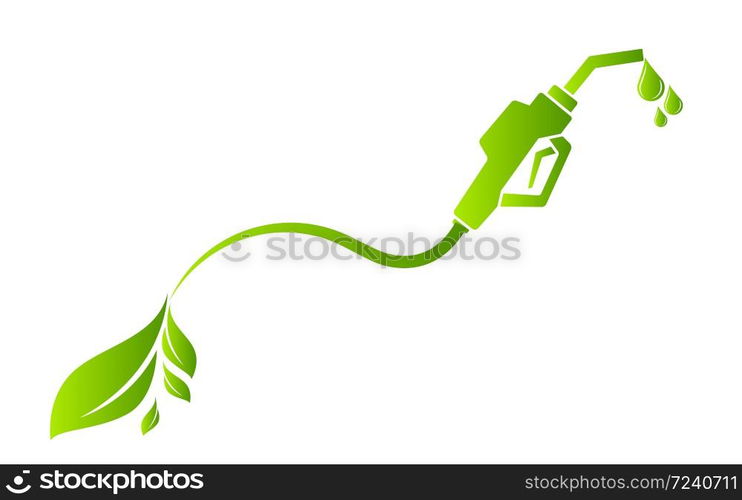 Green bio fuel concept with fueling nozzle leaf and drop natural energy concept vector illustration