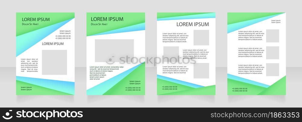 Green blank brochure layout design. Business project presentation. Vertical poster template set with empty copy space for text. Premade corporate reports collection. Editable flyer paper pages. Green blank brochure layout design