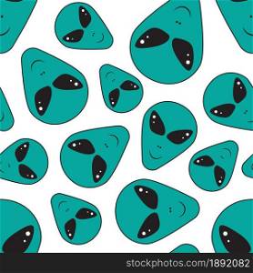 Green blue aliens on black background seamless pattern for wrapping, wallpaper, textile, paper, fashion and more. Vector illustration.