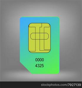 Green Blue Sim Card Isolated on Grey Background.. Sim Card