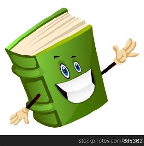 Green book is cheerful, illustration, vector on white background.