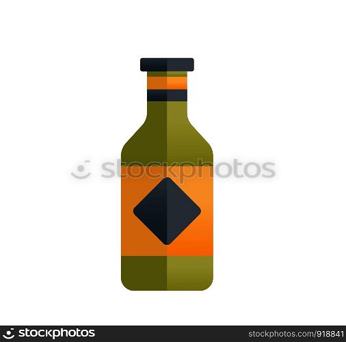 Green bottle and can with beer on white background. Flat style vector illustration.